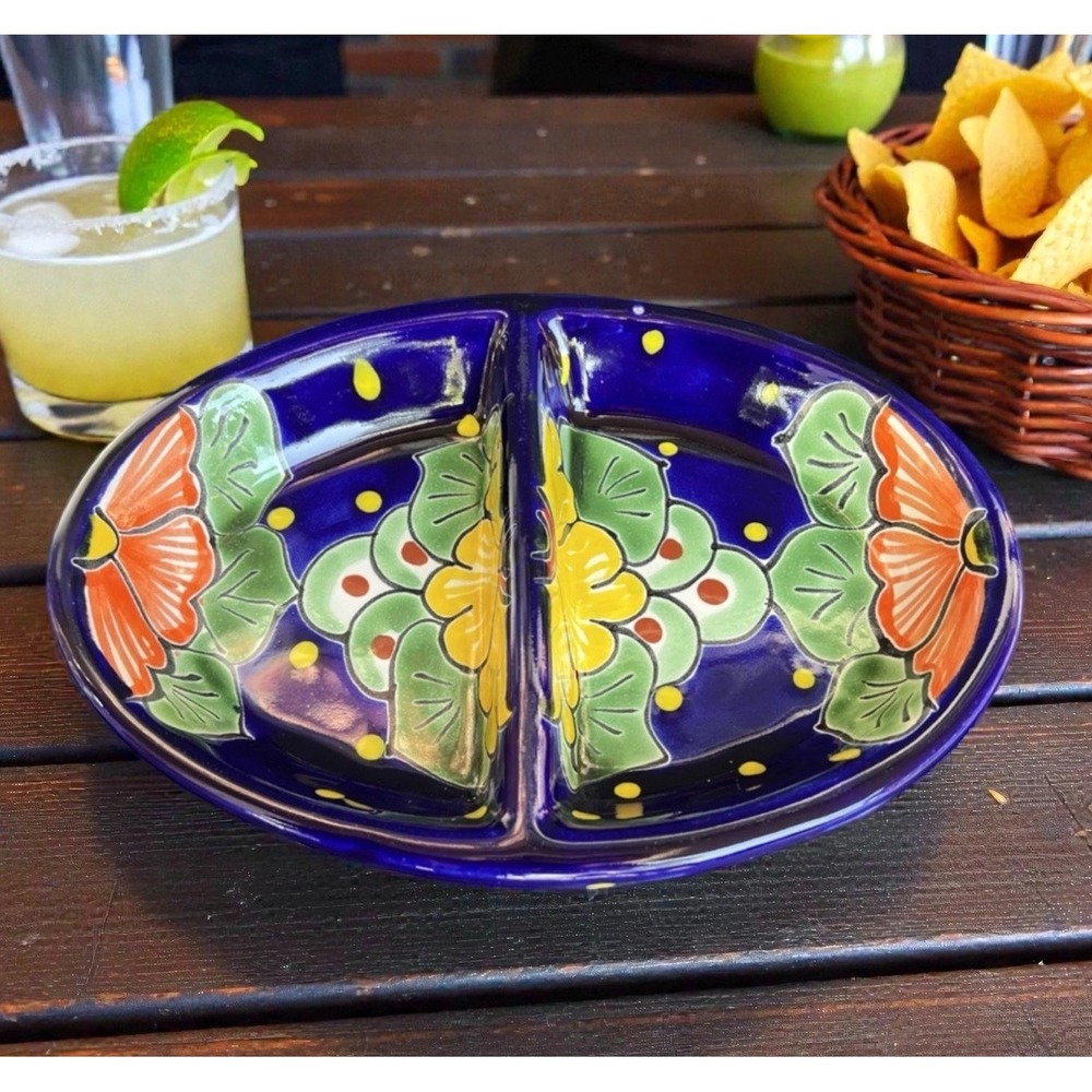 Talavera 2 Section Oval Multipurpose Lead Free Made Mexico Serving Dish Pottery